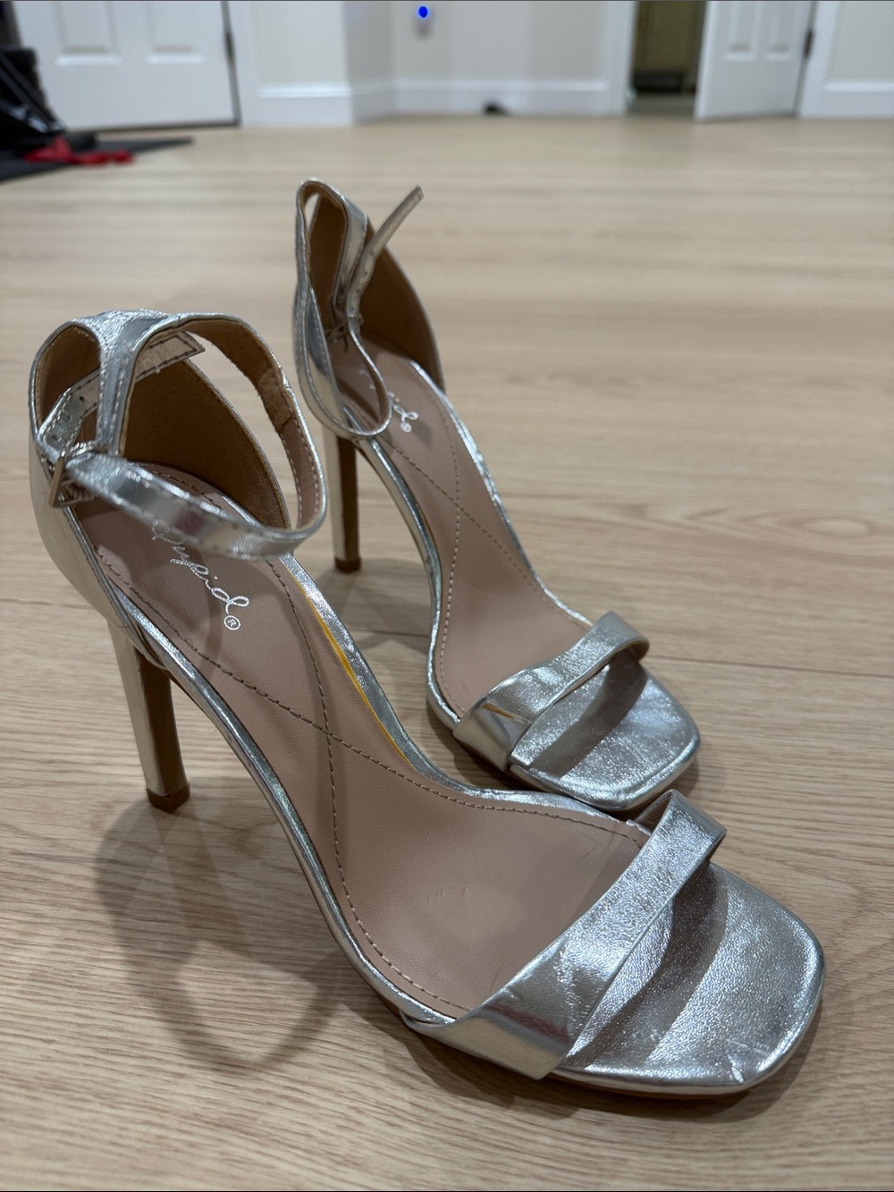 Metallic Silver Ankle-Strap High Heel Sandals - Women's